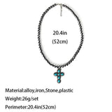 Turquoise Stone Cross Cactus Totem Pendant Necklace for Women