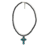 Turquoise Stone Cross Cactus Totem Pendant Necklace for Women