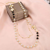 Layered Pearls Beaded Pendant Sweater Chain Necklace for Women