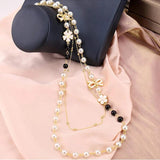 Layered Pearls Beaded Pendant Sweater Chain Necklace for Women