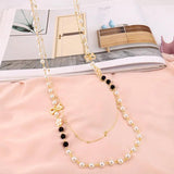 Layered Pearls Beaded Pendant Sweater Chain Necklace for Women