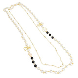 Layered Pearls Beaded Pendant Sweater Chain Necklace for Women