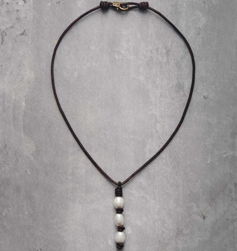 Bohemia Pearl Leather Choker Necklace Vintage