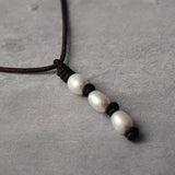 Bohemia Pearl Leather Choker Necklace Vintage