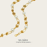 YACHAN Chubby Chains Stainless Steel Necklace for Women Vintage Pearl Choker