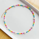 Y2k Boho Colorful Beaded Necklace Choker Natural Pearls Gift