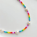 Y2k Boho Colorful Beaded Necklace Choker Natural Pearls Gift