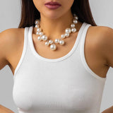 Exaggerated Pearl Necklace Choker with Mixed Beads Charm Neck Chain for Women