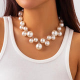 Exaggerated Pearl Necklace Choker with Mixed Beads Charm Neck Chain for Women