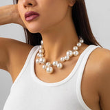 Exaggerated Pearl Necklace Choker with Mixed Beads Charm Neck Chain for Women
