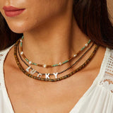 Bohemia Beaded Pearl Seed Beads Choker Necklace DIY Shell Letter Pendant