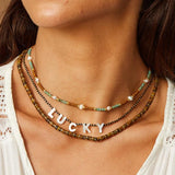 Bohemia Beaded Pearl Seed Beads Choker Necklace DIY Shell Letter Pendant