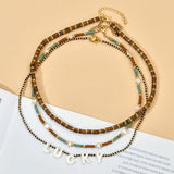 Bohemia Beaded Pearl Seed Beads Choker Necklace DIY Shell Letter Pendant
