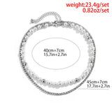 Layered Pearl/Rhinestone Chain Short Choker Necklace Men Beads and Tennis Chain