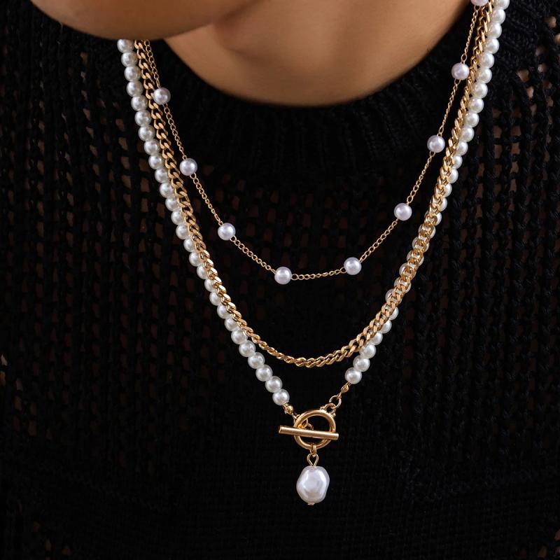 Punk Pearl Chain Choker Necklace for Men