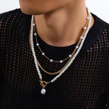 Punk Pearl Chain Choker Necklace for Men