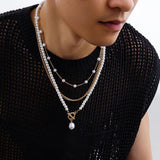 Punk Pearl Chain Choker Necklace for Men