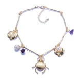 Baroque Statement Metal Choker Necklace With Insect Leaf Stone Pearls