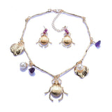 Baroque Statement Metal Choker Necklace With Insect Leaf Stone Pearls