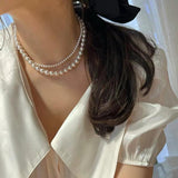 Simulated Pearl Women's Choker Necklace Vintage Stainless Steel Jewelry