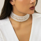 Multilayer Pearl Choker Necklace Wedding Party Jewelry