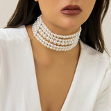 Multilayer Pearl Choker Necklace Wedding Party Jewelry