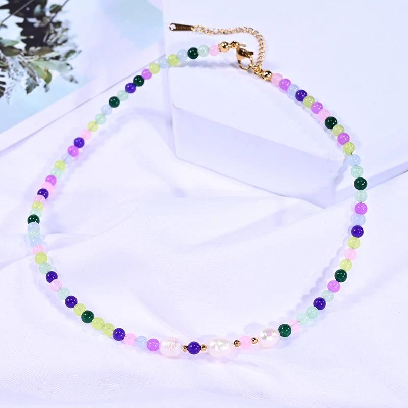 Chalcedony Necklace Freshwater Pearl Choker Jewelry