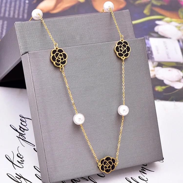 Camellia Flower Pearl Choker Necklace for Women