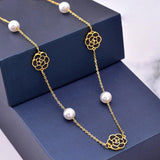 Camellia Flower Pearl Choker Necklace for Women
