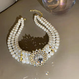 Vintage Palace Pearl Choker Necklace Crystal Wedding Jewelry