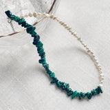 Pearl Choker Necklace with Malachite Stone Wedding Jewelry
