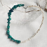 Pearl Choker Necklace with Malachite Stone Wedding Jewelry