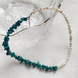 Pearl Choker Necklace with Malachite Stone Wedding Jewelry