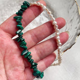 Pearl Choker Necklace with Malachite Stone Wedding Jewelry