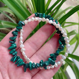 Pearl Choker Necklace with Malachite Stone Wedding Jewelry