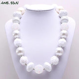 Girls Beads Necklace Kids Chunky Bubblegum Necklace With Rose Flower