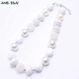 Girls Beads Necklace Kids Chunky Bubblegum Necklace With Rose Flower