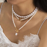 Vintage Pearl Heart OT Buckle Pendant Necklace for Women