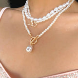 Vintage Pearl Heart OT Buckle Pendant Necklace for Women