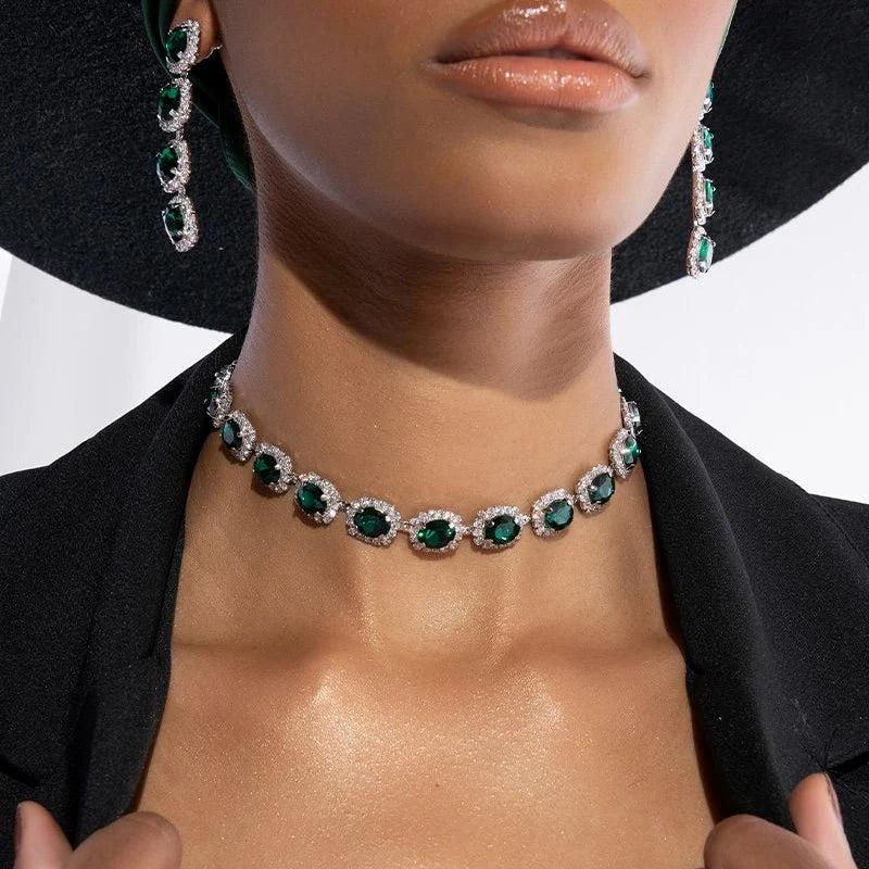 Stonefans Green Crystal Choker Necklace for Women