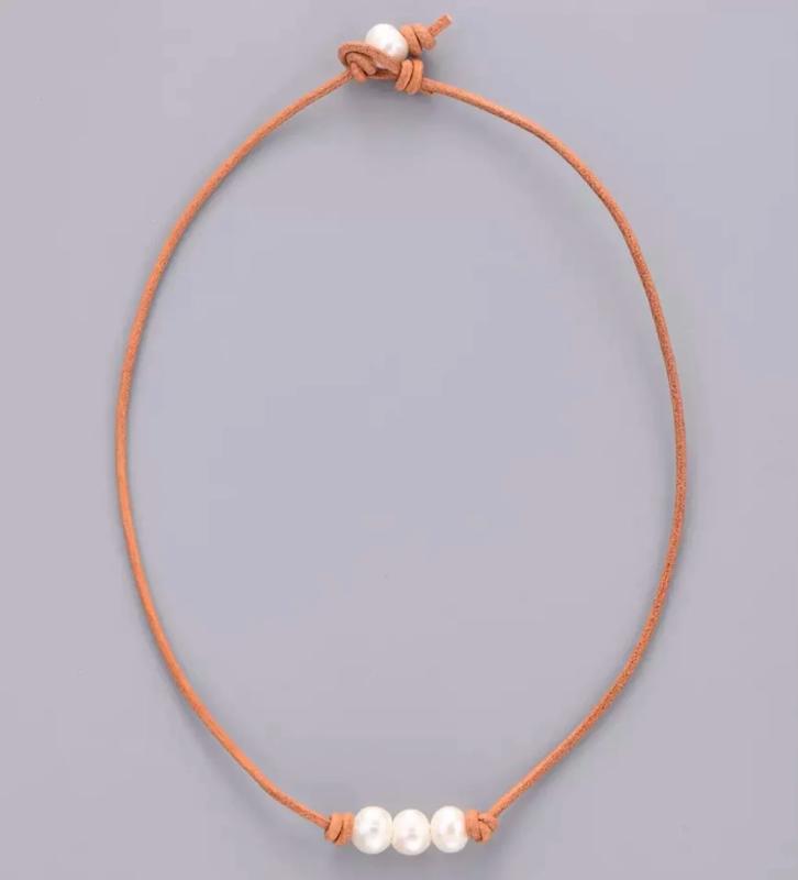 Fresh Water Pearl Leather Necklace Wedding Jewelry