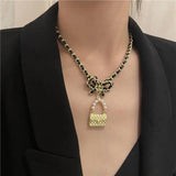 French Hand Woven Leather Rope Chain Bow Necklace