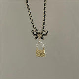 French Hand Woven Leather Rope Chain Bow Necklace