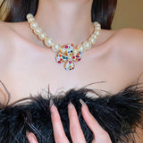 Crystal Big Flower Choker Necklace Women Pearl Clavicle Chain Collares