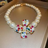 Crystal Big Flower Choker Necklace Women Pearl Clavicle Chain Collares