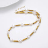 Baroque Pearl Choker Necklace Metal Strand Chain Jewelry For Female