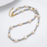 Baroque Pearl Choker Necklace Metal Strand Chain Jewelry For Female