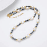 Baroque Pearl Choker Necklace Metal Strand Chain Jewelry For Female