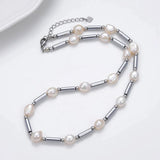 Baroque Pearl Choker Necklace Metal Strand Chain Jewelry For Female