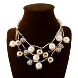 Statement Jewelry Golden Tube Beads Chokers Women's Pearl Necklaces